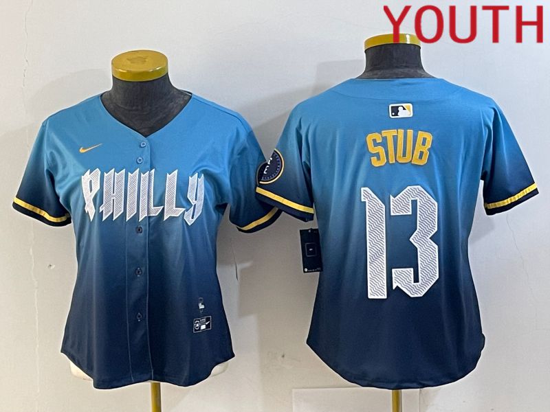 Youth Philadelphia Phillies #13 Stub Blue City Edition 2024 Nike MLB Jersey style 1->youth mlb jersey->Youth Jersey